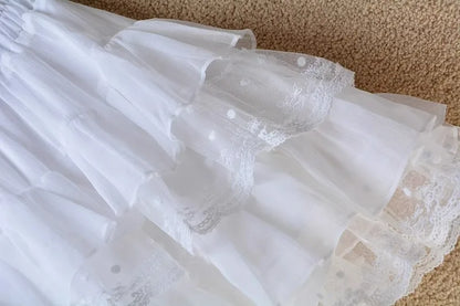 Elastic Gothic Lace Tutu Skirt Women Black Mesh Detail Petticoat Sexy Mini Tulle Skirts Party Club Wear Dancer