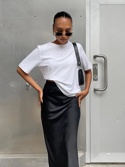 Black Satin Trumpet Skirt