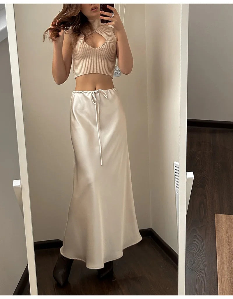 Elegant Satin Maxi Skirt