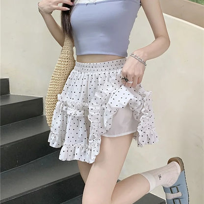 Mini Skirt Cute Sexy Balletcore Elastic High Waist Ball Gown Ruffle Patchwork Lolita Skirt Short Korean Sweet Y2K Women Clothing