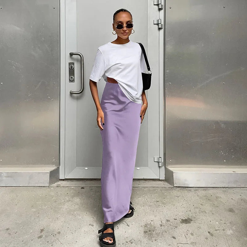 Black Satin Trumpet Skirt