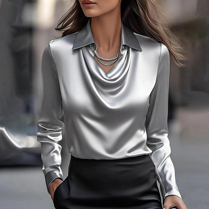 Elegant Satin Swing Collar Blouse