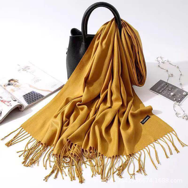 Imitation Cashmere Scarf Women's Solid Color Fringed Warm Dual-use Shawl