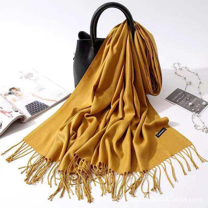 Imitation Cashmere Scarf Women's Solid Color Fringed Warm Dual-use Shawl