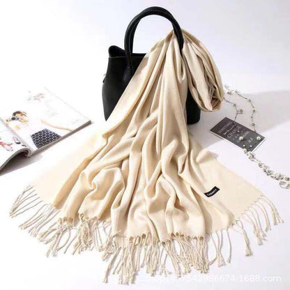 Imitation Cashmere Scarf Women's Solid Color Fringed Warm Dual-use Shawl