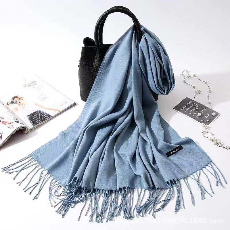 Imitation Cashmere Scarf Women's Solid Color Fringed Warm Dual-use Shawl