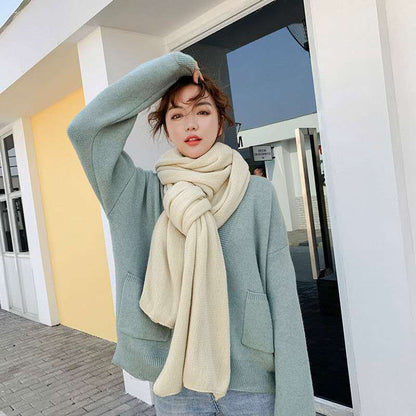 Pure Color Knitted Wool Scarf for Women