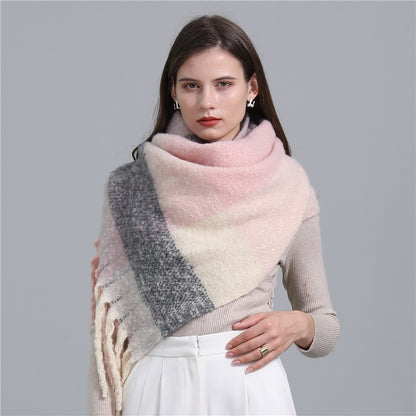 Scarf Plaid European And American Plus Long Fringe Bib Fashion Striped Color Matching Winter Scarf Shawl Thick Beard