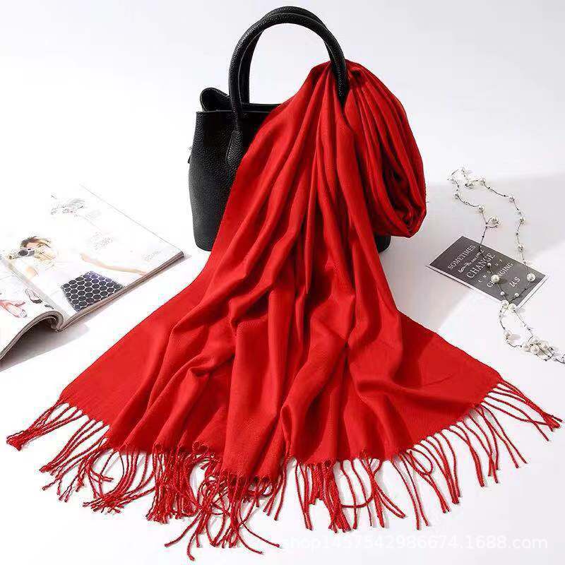 Imitation Cashmere Scarf Women's Solid Color Fringed Warm Dual-use Shawl