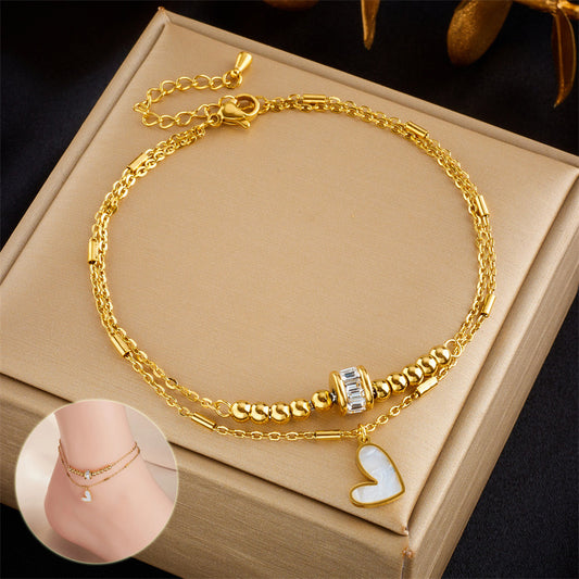 Boho Double-Layer Heart Anklet