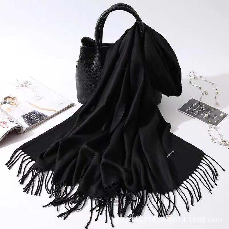 Imitation Cashmere Scarf Women's Solid Color Fringed Warm Dual-use Shawl