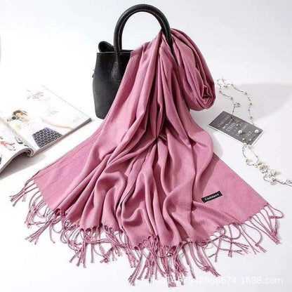 Imitation Cashmere Scarf Women's Solid Color Fringed Warm Dual-use Shawl