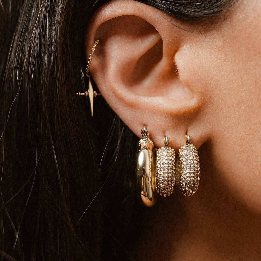 New Fashion Wild 18K Gold Plated White Square Crystal Zircon Hoop Earrings