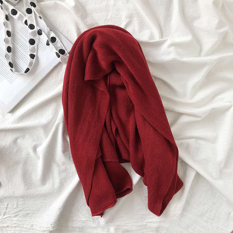 Pure Color Knitted Wool Scarf for Women